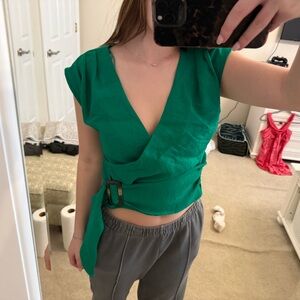 J.O.A. Green Wrap Blouse with Buckle